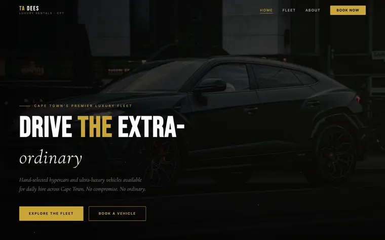 Ta Dees Luxury Rentals — luxury car rental website built by Andritha Online