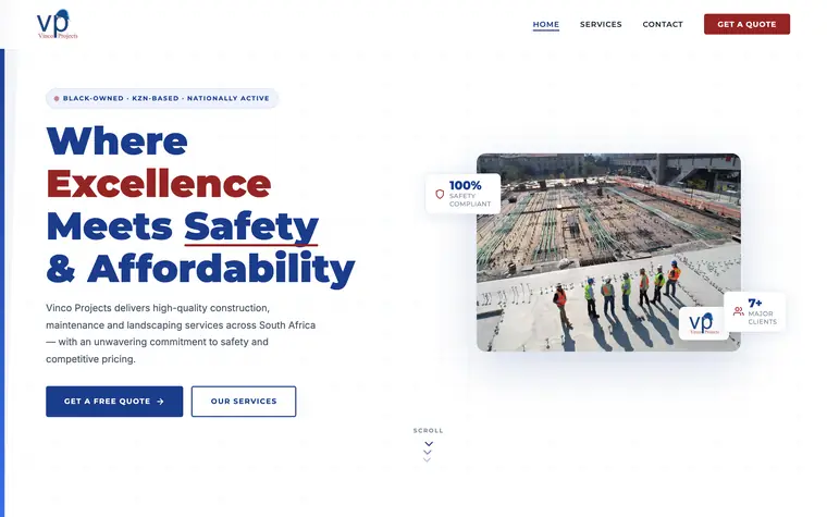 Vinco Projects — construction website built by Andritha Online